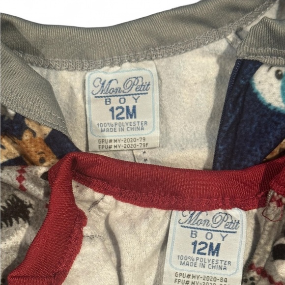 Mon Petit Animal Print One Piece Pajamas- Boys 12 mo - set of 2 - Picture 4 of 4